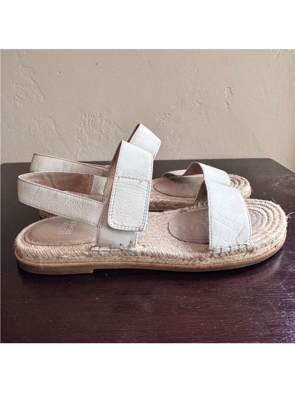 Eileen Fisher Max Espadrille Sandals in Washed Leather Cream Color Size 9.5